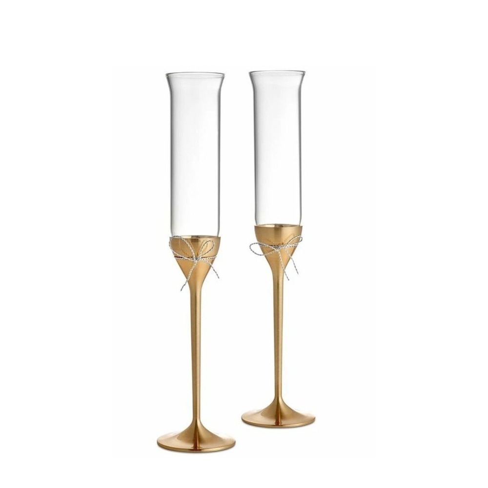 Vera Wang Wedgwood Set of 2 Love Knots Gold Toasting Flutes G1393‎